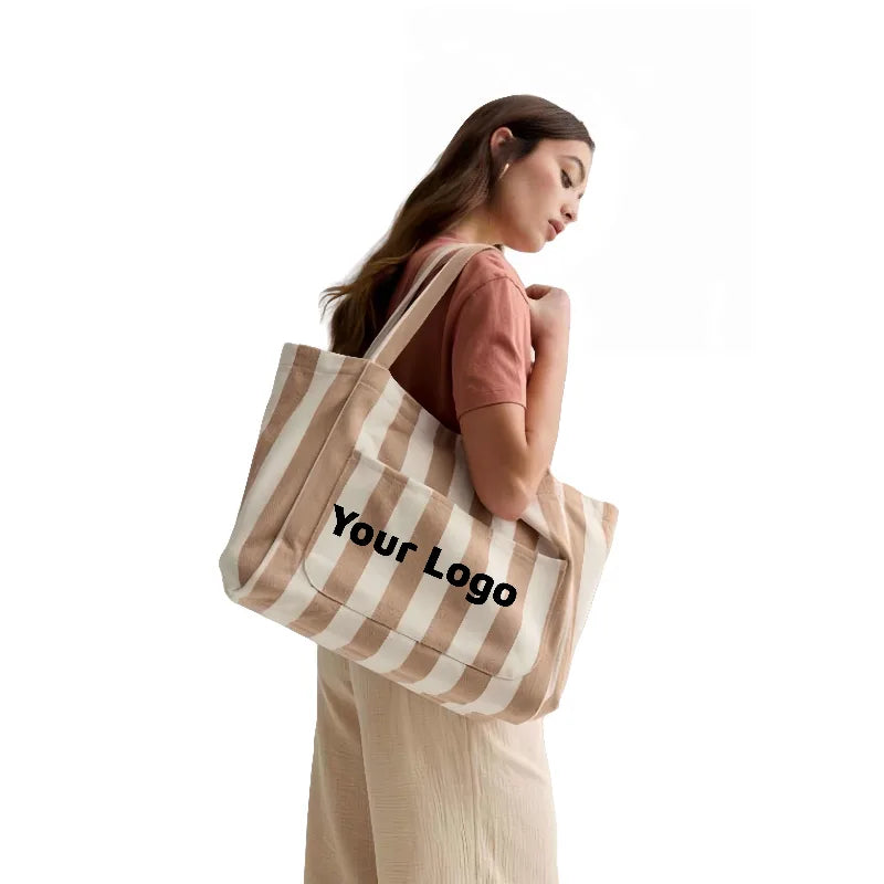 Custom Striped Canvas Tote Bags Wholesale
