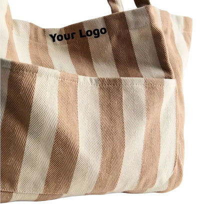 Custom Striped Canvas Tote Bags Wholesale